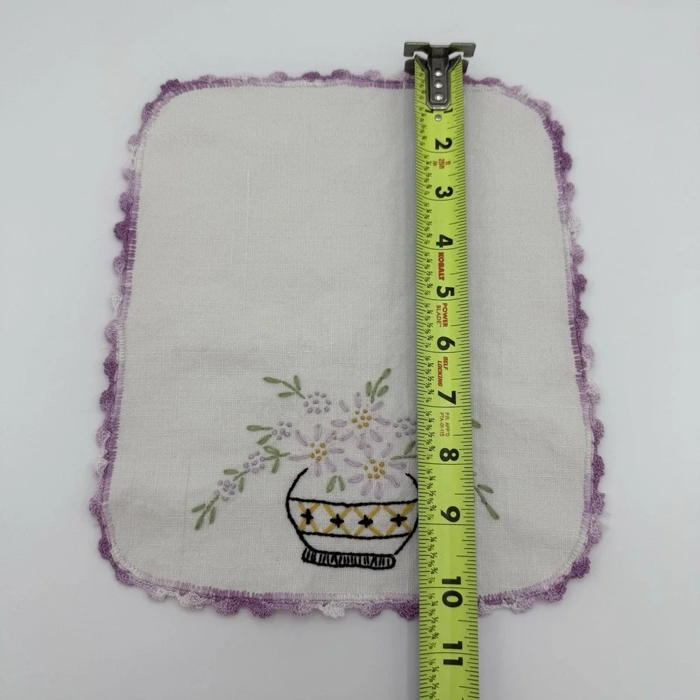 Antique 3 Piece Embroidered Linen Armchair Set‎ Textiles Antimacassar Lavender